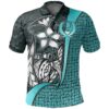Pohnpei Micronesian Polo Shirt Turquoise - Turtle with Hook - BN11