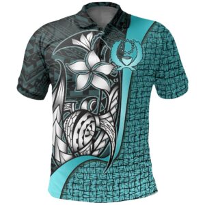 Pohnpei Micronesian Polo Shirt Turquoise - Turtle with Hook - BN11