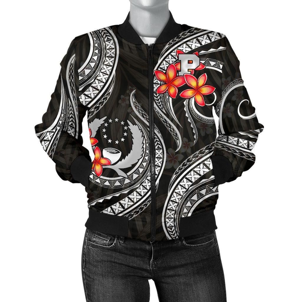 Pohnpei-Micronesian-Women-Bomber-Jacket-Black-Plumeria-BN11-Bomber-Jacket-1