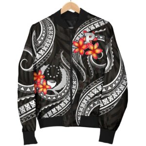 Pohnpei Micronesian Women Bomber Jacket - Black Plumeria - BN11 Bomber Jacket
