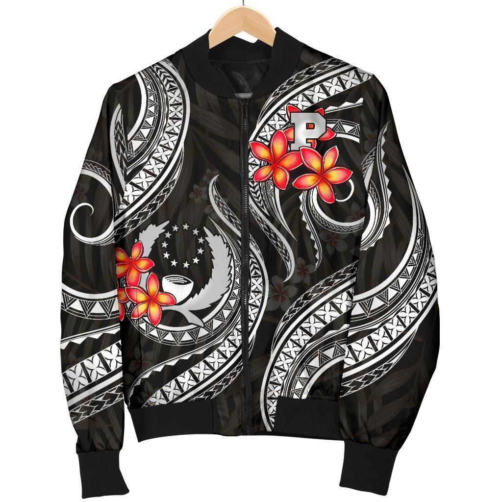 Pohnpei Micronesian Women Bomber Jacket - Black Plumeria - BN11 Bomber Jacket Pohnpei Micronesian Women Bomber Jacket - Black Plumeria - BN11 Bomber Jacket
