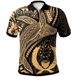 Pohnpei Polo Shirt - Humpback Whale & Coat of Arms Gold - BN1922