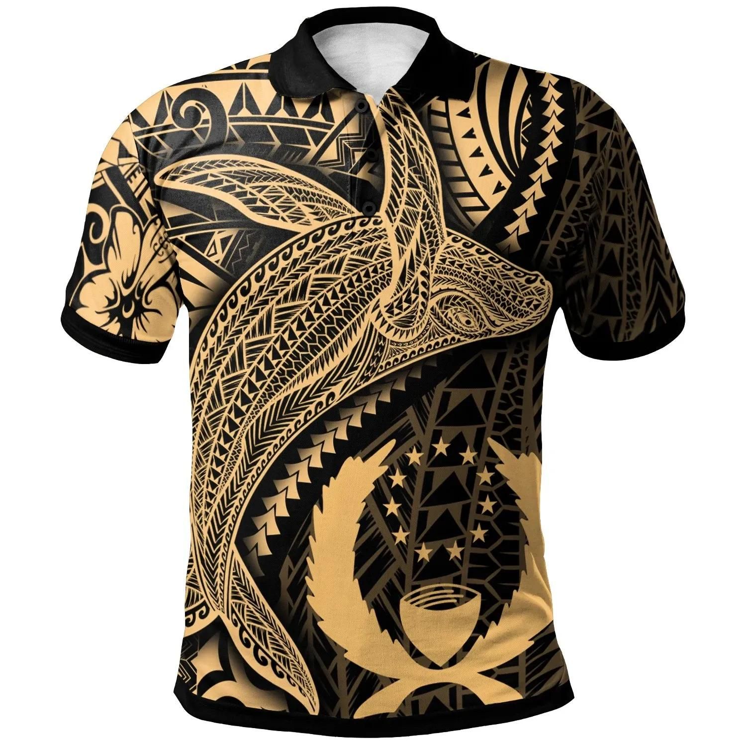 Pohnpei Polo Shirt - Humpback Whale & Coat of Arms Gold - BN1922 Pohnpei Polo Shirt - Humpback Whale & Coat of Arms Gold - BN1922
