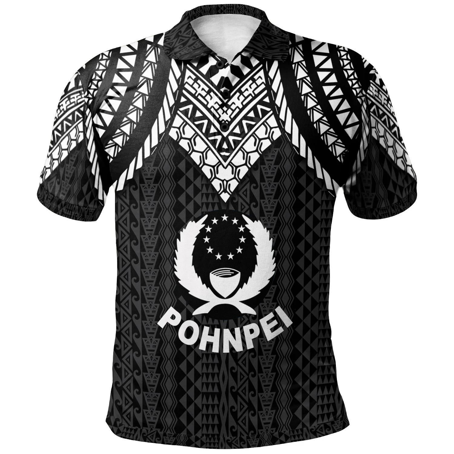 Pohnpei Polo Shirt - Polynesian Armor Style Black - BN39 Pohnpei Polo Shirt - Polynesian Armor Style Black - BN39