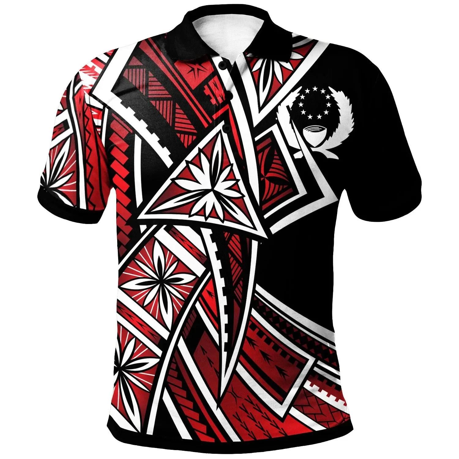 Pohnpei Polo Shirt - Tribal Flower Special Pattern Red Color - BN20 Pohnpei Polo Shirt - Tribal Flower Special Pattern Red Color - BN20