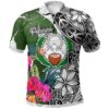 Pohnpei Polo Shirt White - Turtle Plumeria Banana Leaf - BN11