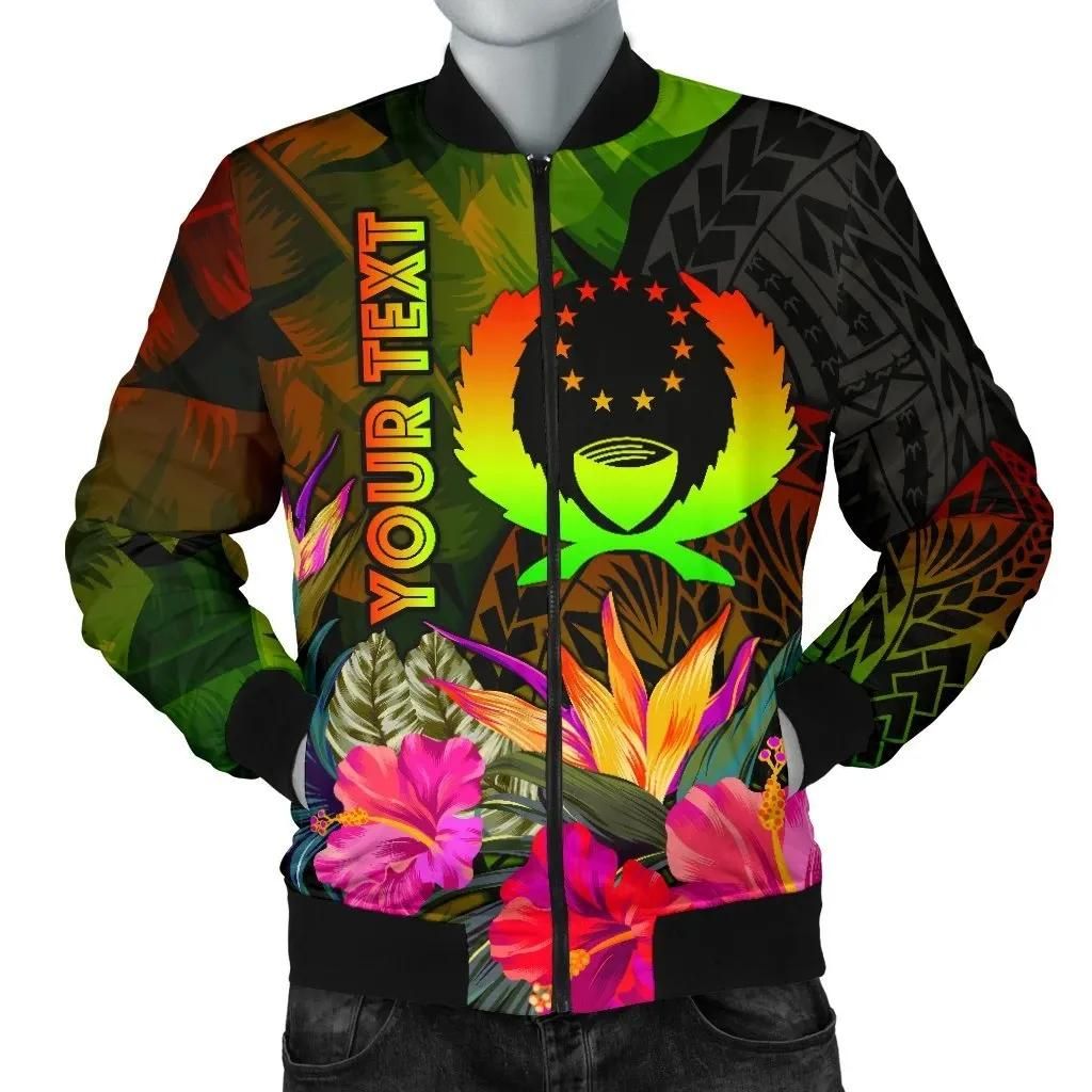 Pohnpei Polynesian Personalised Men's Bomber Jacket - Hibiscus and Banana Leaves - BN15 Bomber Jacket Pohnpei Polynesian Personalised Men's Bomber Jacket - Hibiscus and Banana Leaves - BN15 Bomber Jacket