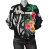 Pohnpei Women's Bomber Jacket Coat Of Arms Polynesian With Hibiscus TH5 Bomber Jacket