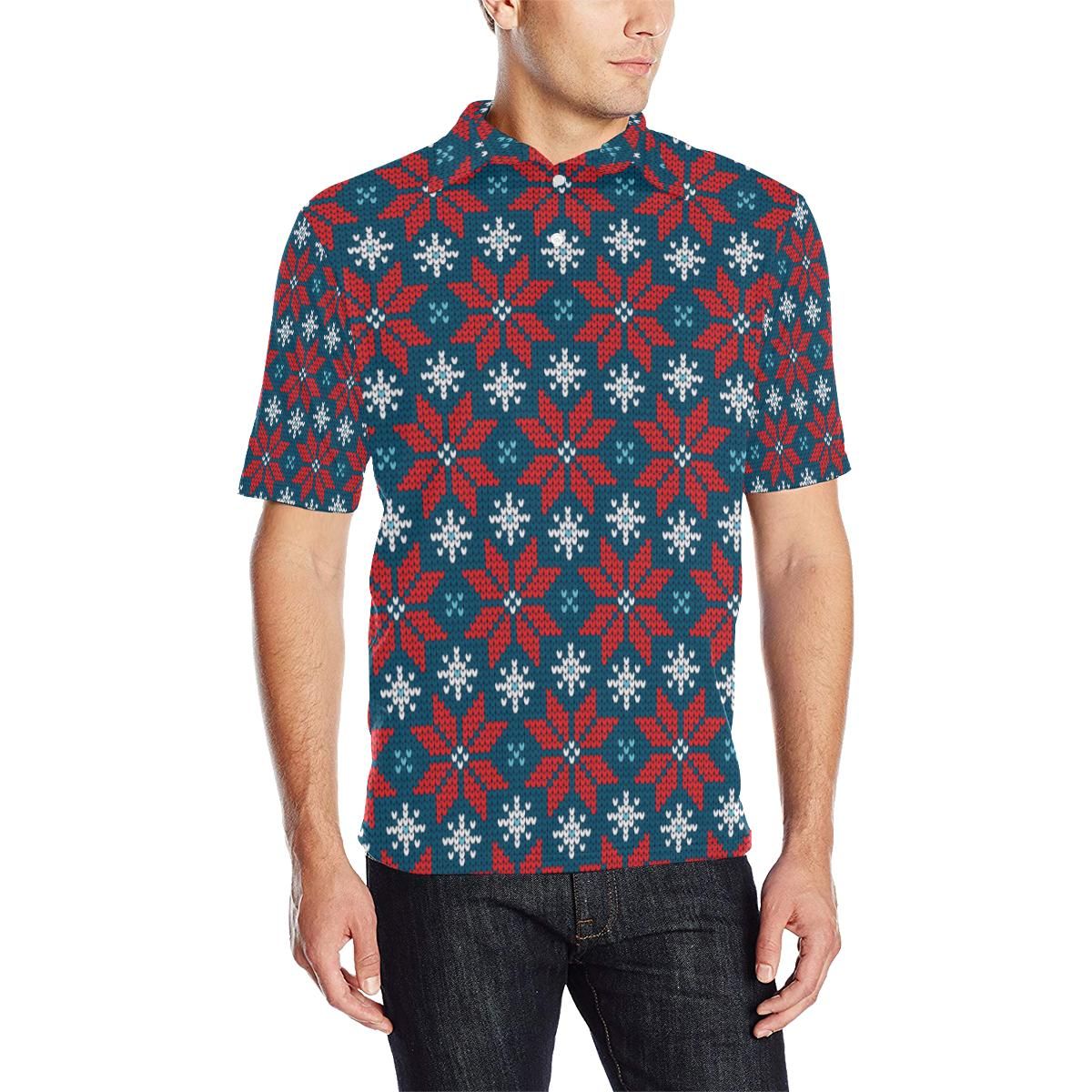 Poinsettia Pattern Print Design A02 Men Polo Shirt Poinsettia Pattern Print Design A02 Men Polo Shirt