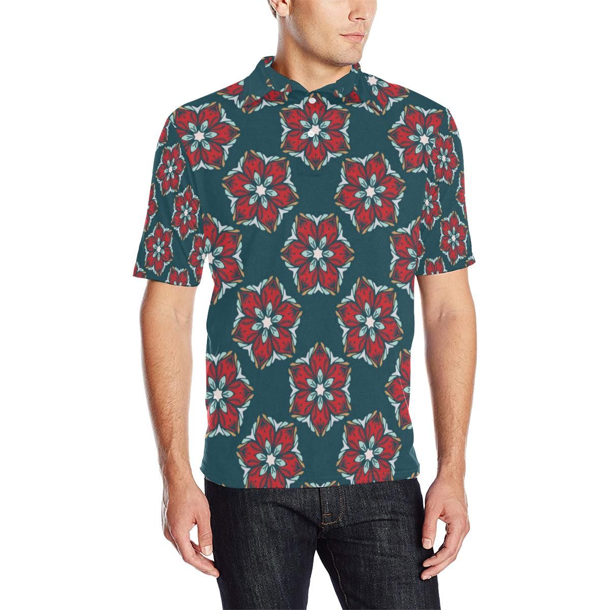 Poinsettia Pattern Print Design A03 Men Polo Shirt Poinsettia Pattern Print Design A03 Men Polo Shirt