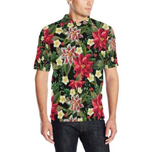 Poinsettia Pattern Print Design Pot05 Men Polo Shirt
