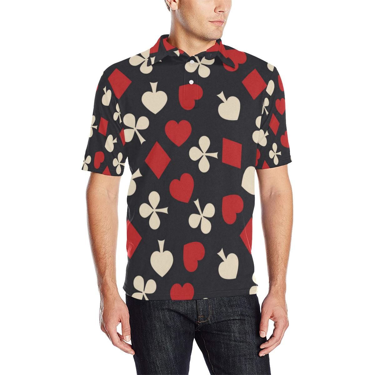 Poker Cards Pattern Print Design A02 Men Polo Shirt Poker Cards Pattern Print Design A02 Men Polo Shirt