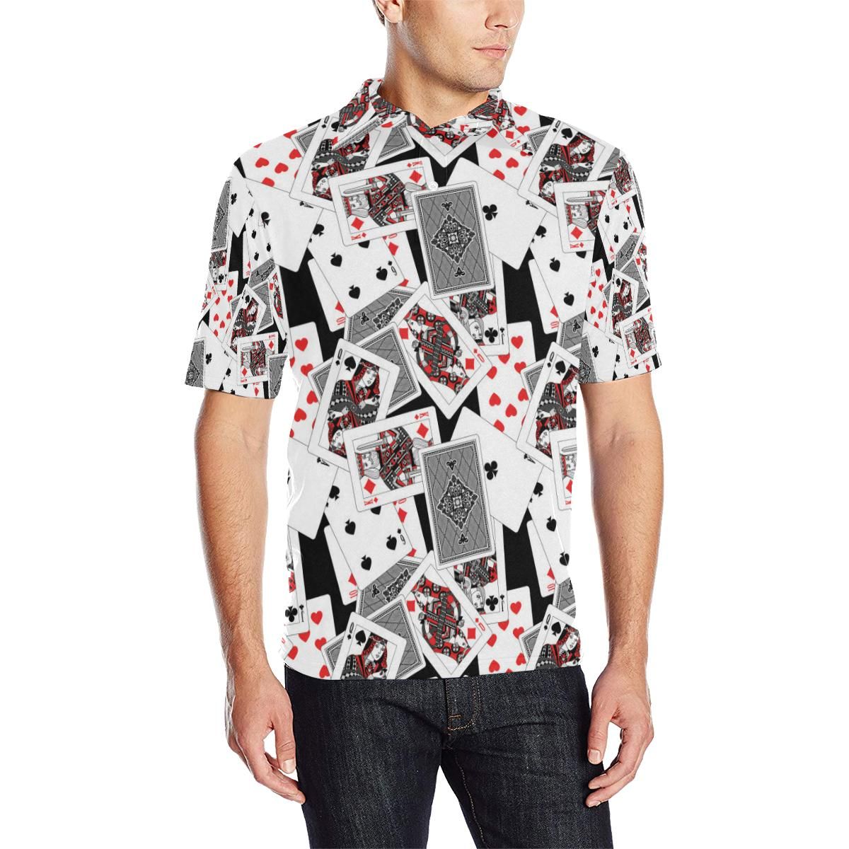 Poker Cards Pattern Print Design A04 Men Polo Shirt Poker Cards Pattern Print Design A04 Men Polo Shirt