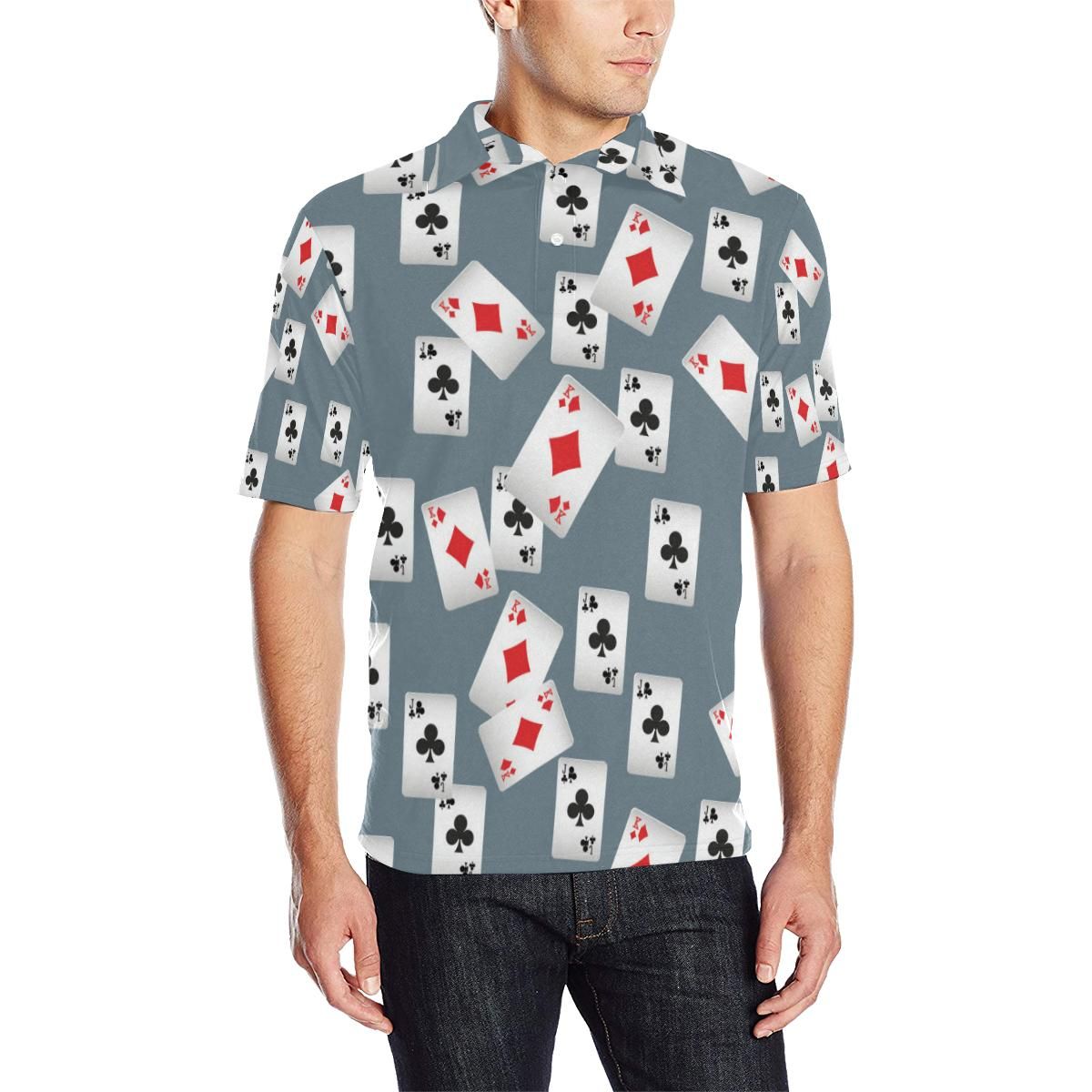 Poker Cards Pattern Print Design A05 Men Polo Shirt Poker Cards Pattern Print Design A05 Men Polo Shirt