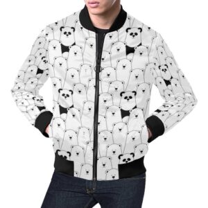 Polar Bear Panda Pattern Print Mens Bomber Jacket