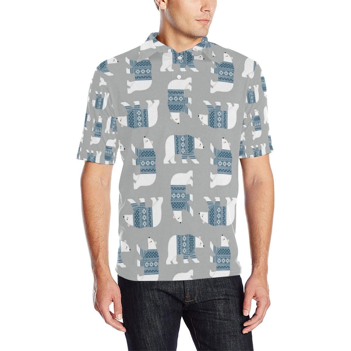 Polar Bear Pattern Print Design A03 Men Polo Shirt Polar Bear Pattern Print Design A03 Men Polo Shirt