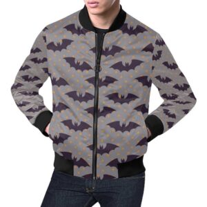 Polka Dot Halloween Bat Pattern Print Mens Bomber Jacket