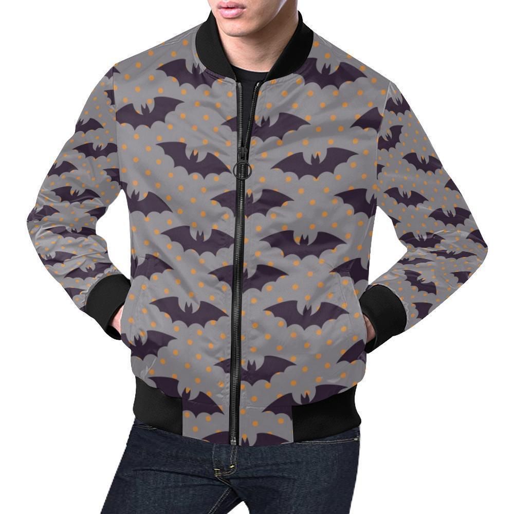 Polka Dot Halloween Bat Pattern Print Mens Bomber Jacket Polka Dot Halloween Bat Pattern Print Mens Bomber Jacket