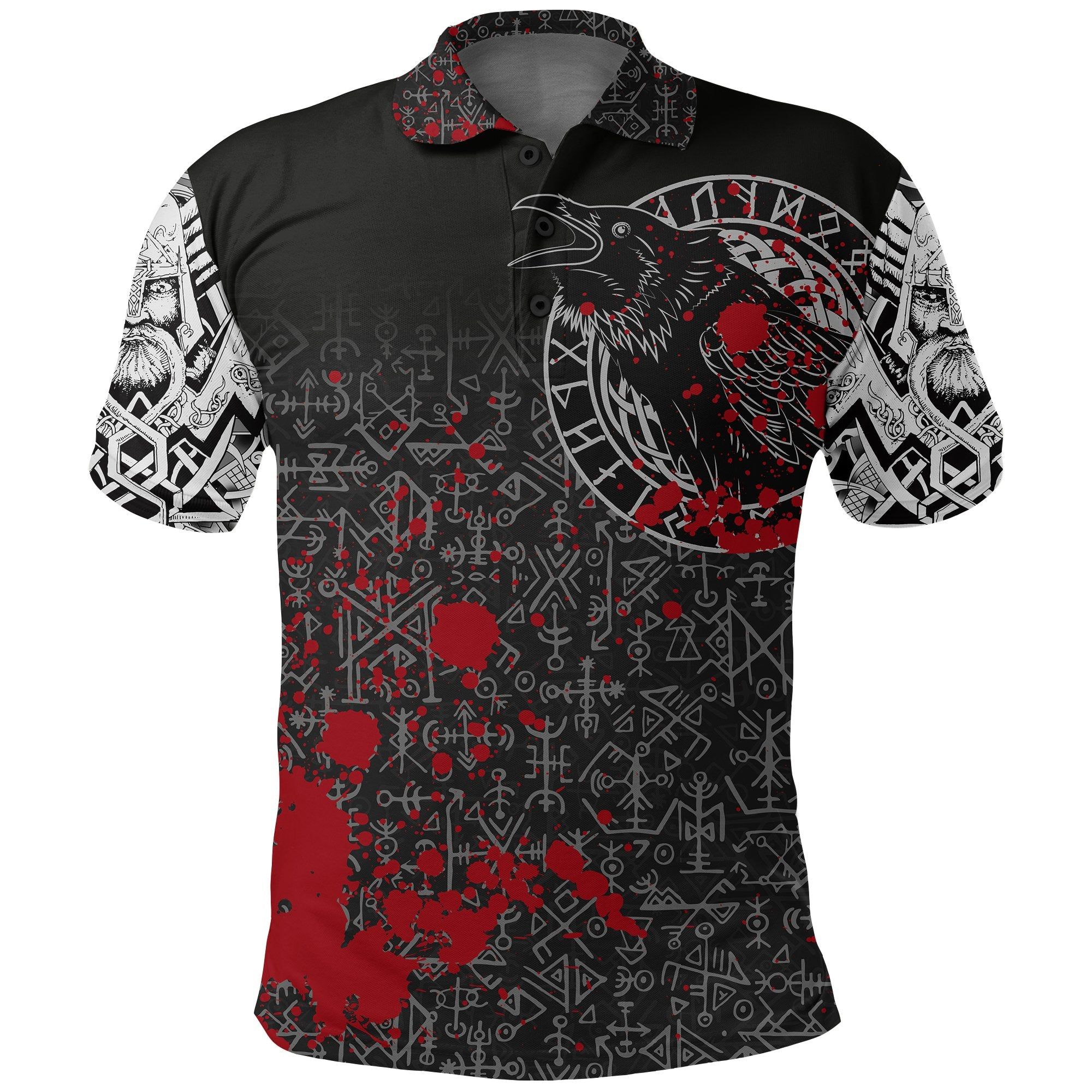 Polo Shirt - Odin Raven Rune Futhark Blood A27 Polo Shirt - Odin Raven Rune Futhark Blood A27