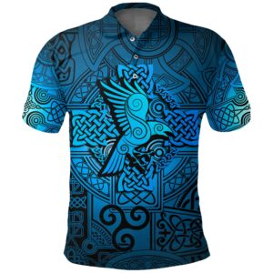 Polo Shirt - Raven Odin Celtic Cyan A31