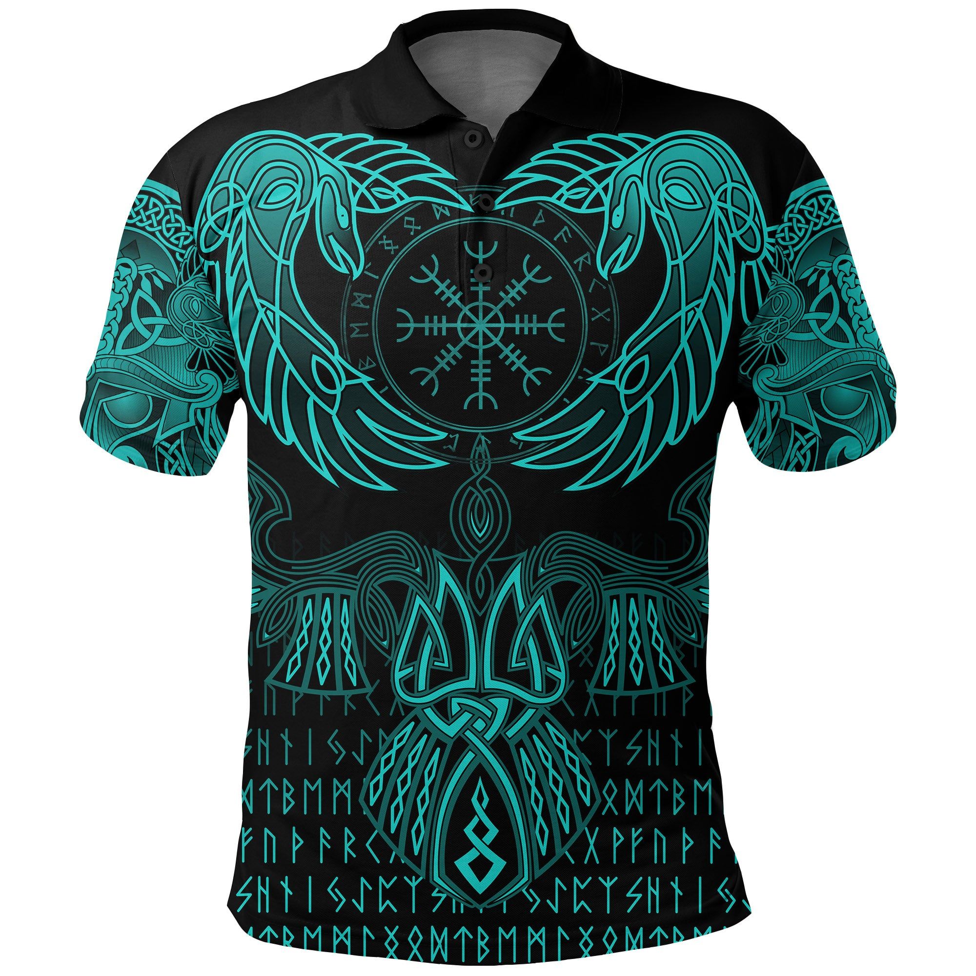 Polo Shirt Raven Of Odin Cyan A15 Polo Shirt Raven Of Odin Cyan A15