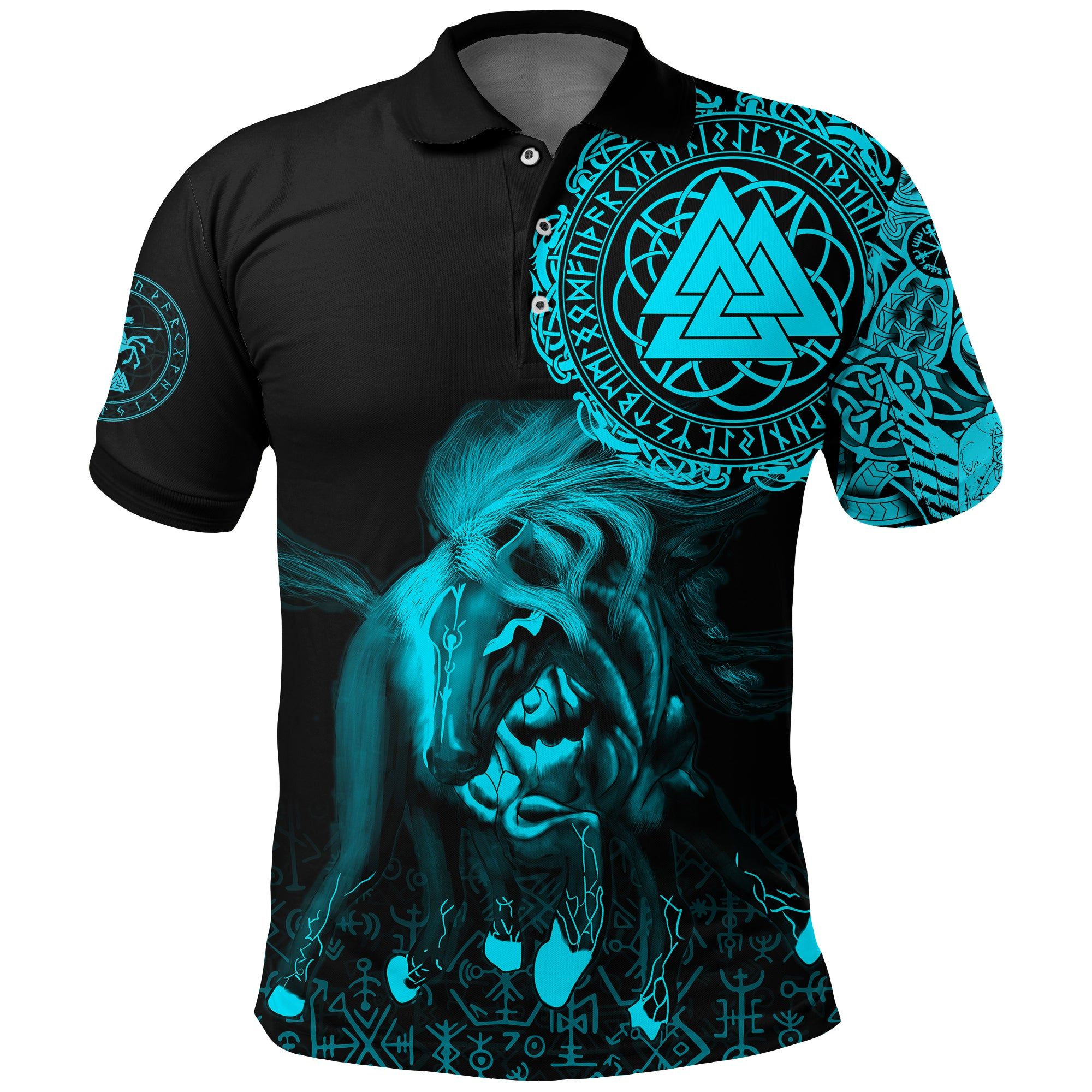 Polo Shirt - Sleipnir Odin Cyan A31 Polo Shirt - Sleipnir Odin Cyan A31