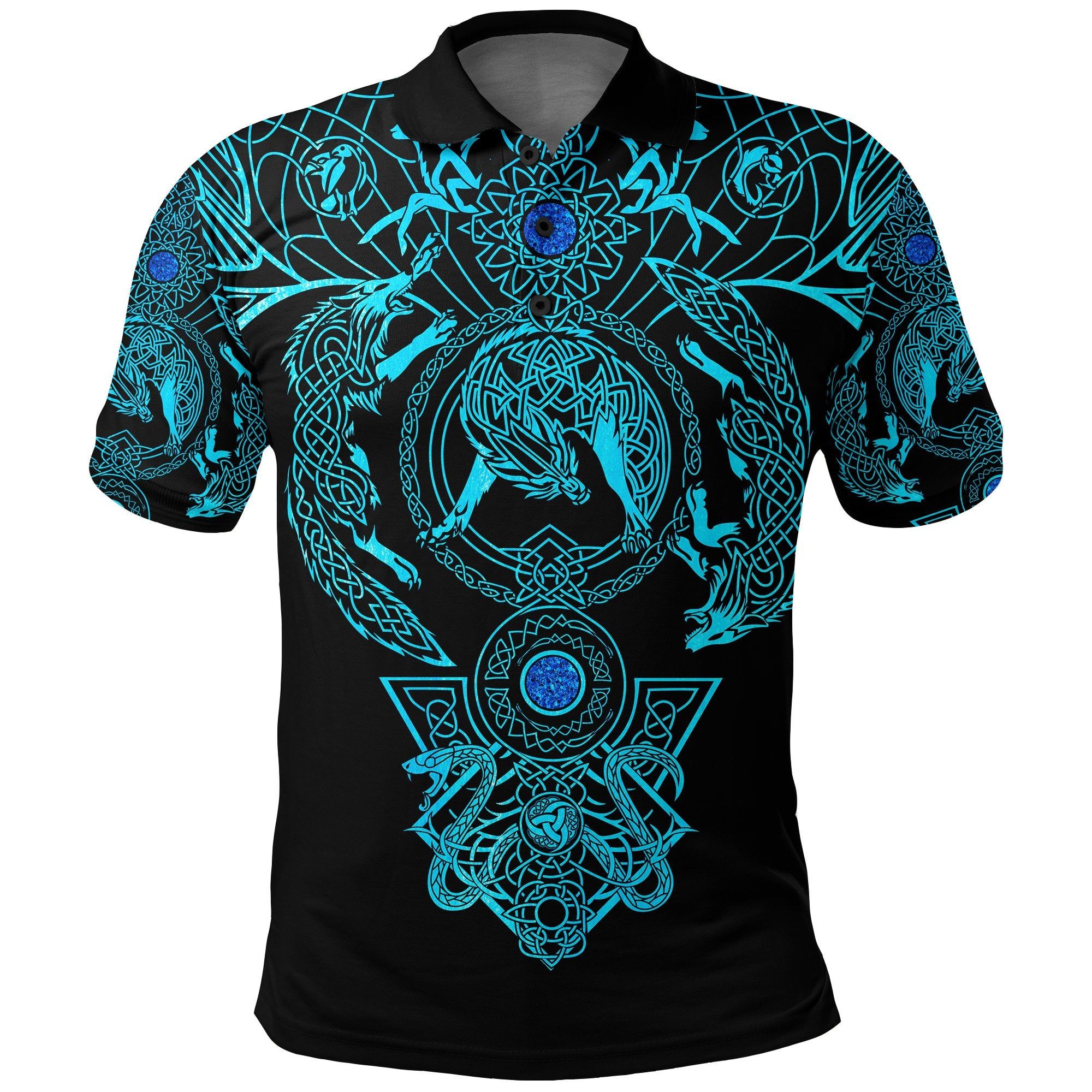 Polo Shirt - Tattoo All Over Print Blue A7 Polo Shirt - Tattoo All Over Print Blue A7