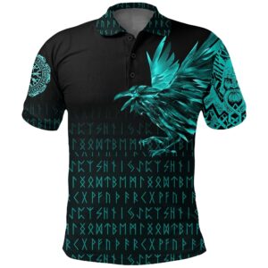 Polo Shirt - The Raven Of Odin Rune Cyan A27
