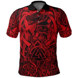 Polo Shirt - Valknut and Dragon Tattoo Red A31