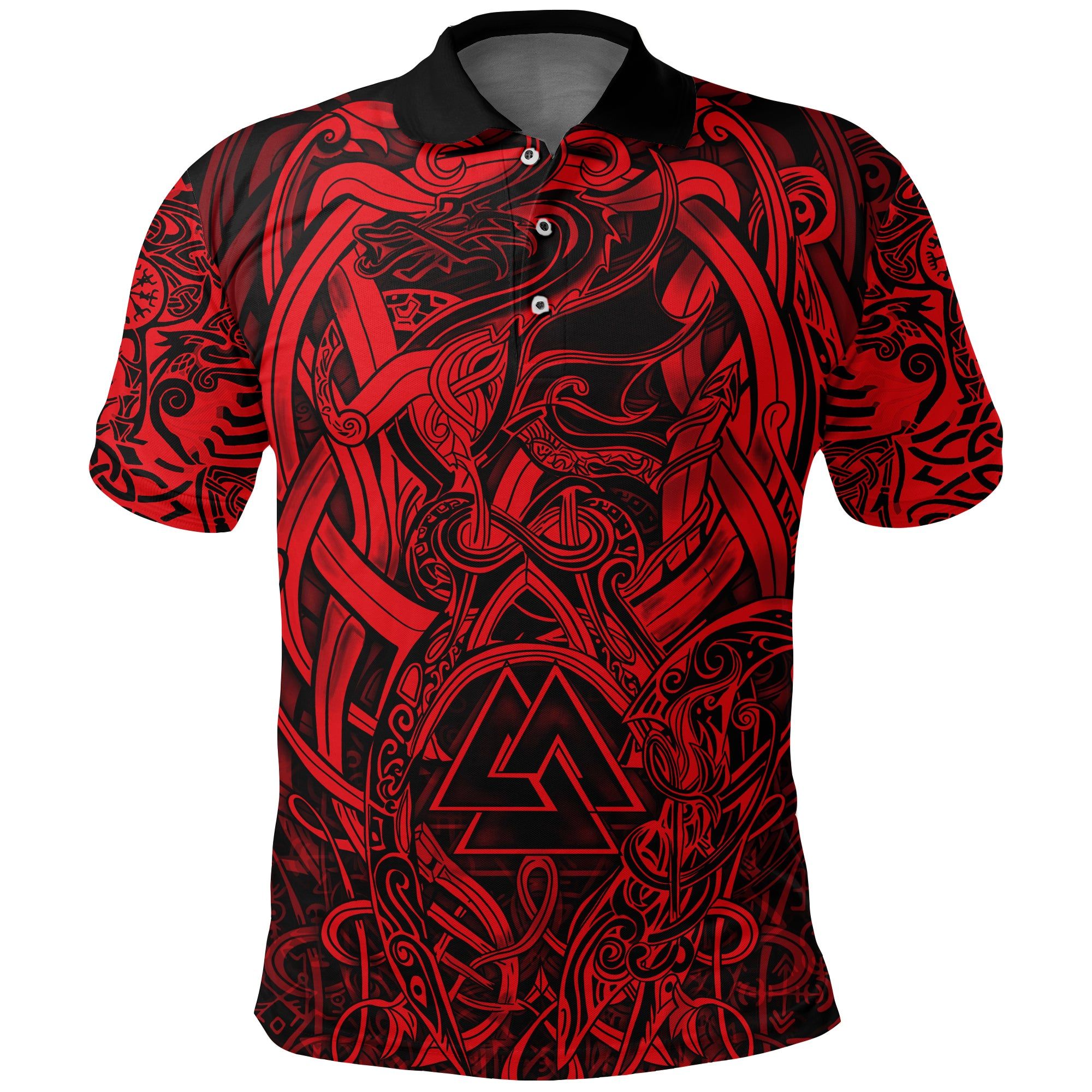 Polo Shirt - Valknut and Dragon Tattoo Red A31 Polo Shirt - Valknut and Dragon Tattoo Red A31