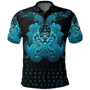 Polo Shirt - Vegvisir Mjolnir and Dragon Norse Tattoo A7