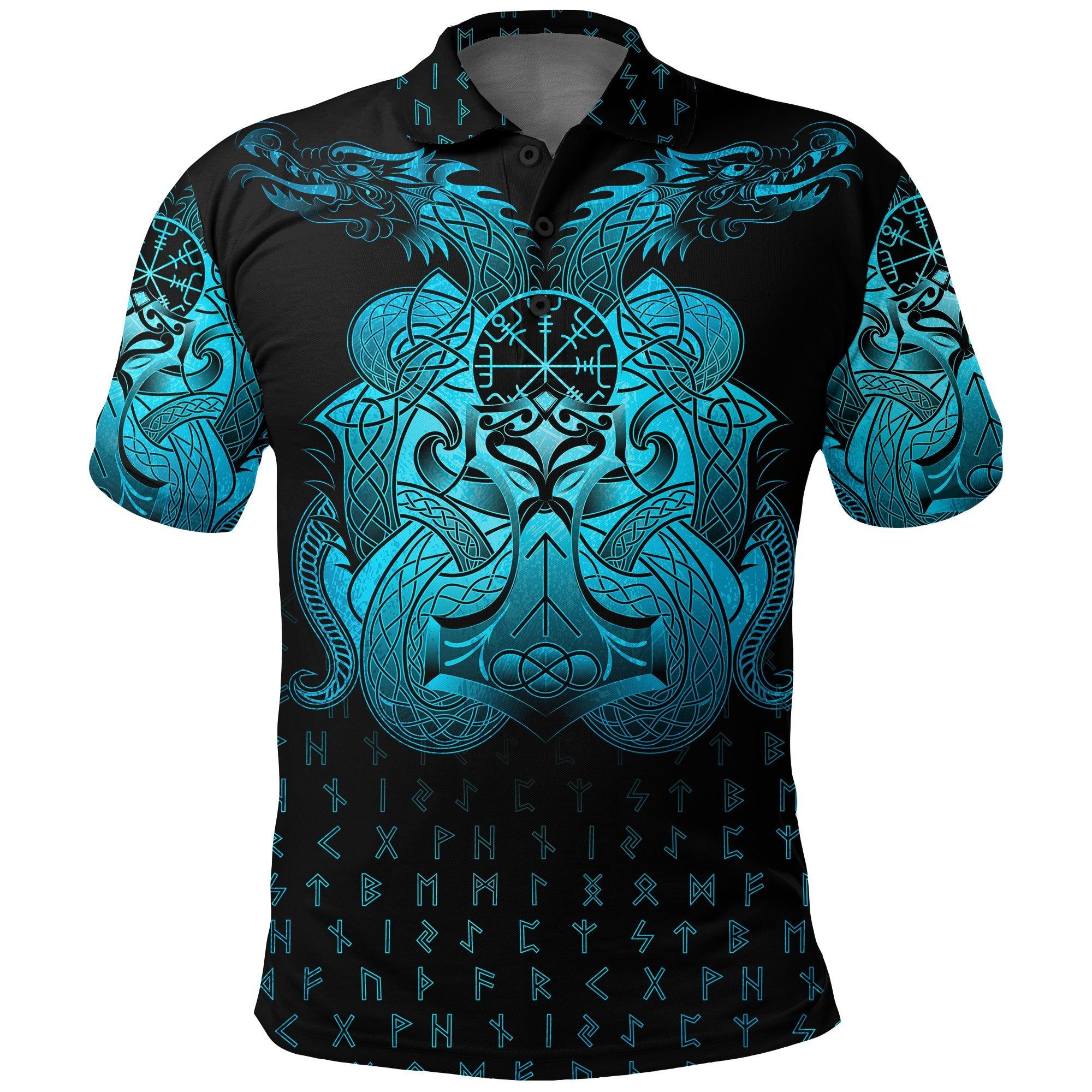 Polo Shirt - Vegvisir Mjolnir and Dragon Norse Tattoo A7 Polo Shirt - Vegvisir Mjolnir and Dragon Norse Tattoo A7