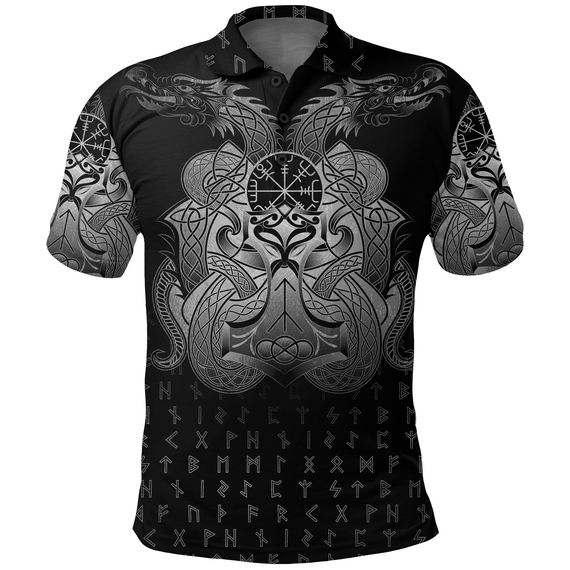 Polo Shirt - Vegvisir Mjolnir and Dragon Norse Tattoo A7 Polo Shirt - Vegvisir Mjolnir and Dragon Norse Tattoo A7
