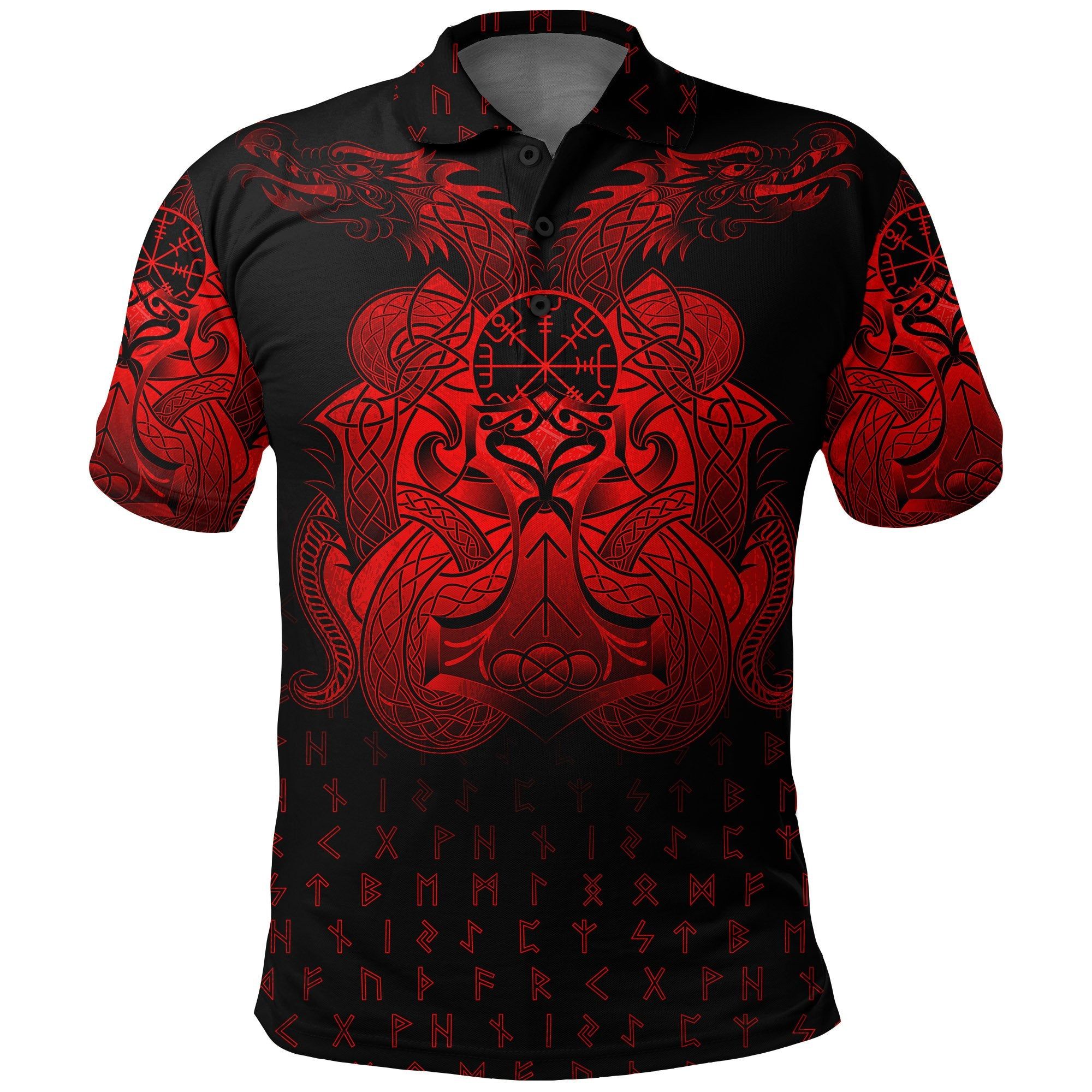 Polo Shirt - Vegvisir Mjolnir and Dragon Norse Tattoo A7 Polo Shirt - Vegvisir Mjolnir and Dragon Norse Tattoo A7