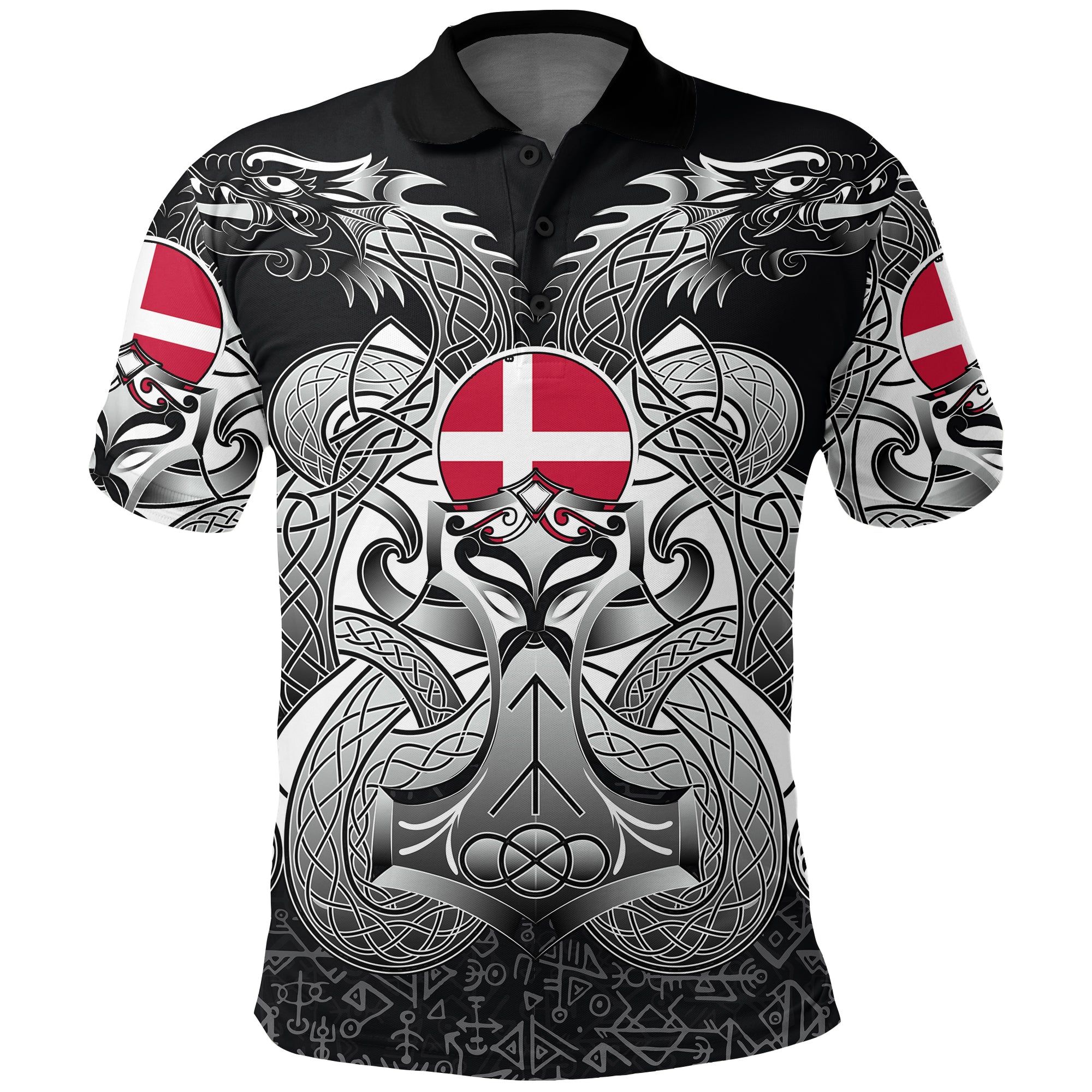Polo Shirts - Denmark Mjolnir and Double Dragon A27 Polo Shirts - Denmark Mjolnir and Double Dragon A27