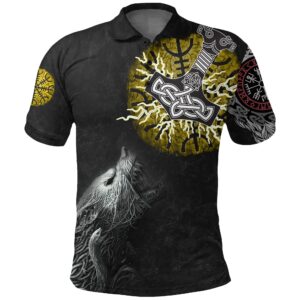 Polo Shirts - Fenrir Fight Mjolnir of Thor on Helm Of Awe A27