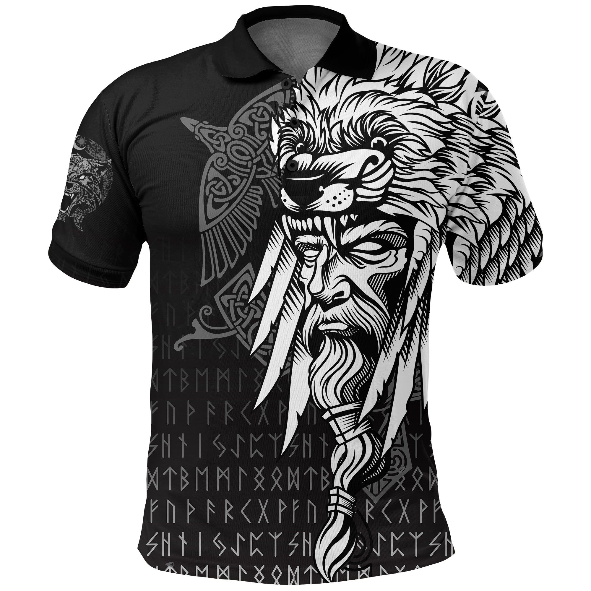 Polo Shirts Odin Raven and Fenrir on Hand A27 Polo Shirts Odin Raven and Fenrir on Hand A27