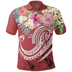 Polynesian American Samoa Polo Shirt - Summer Plumeria (Red) - BN15