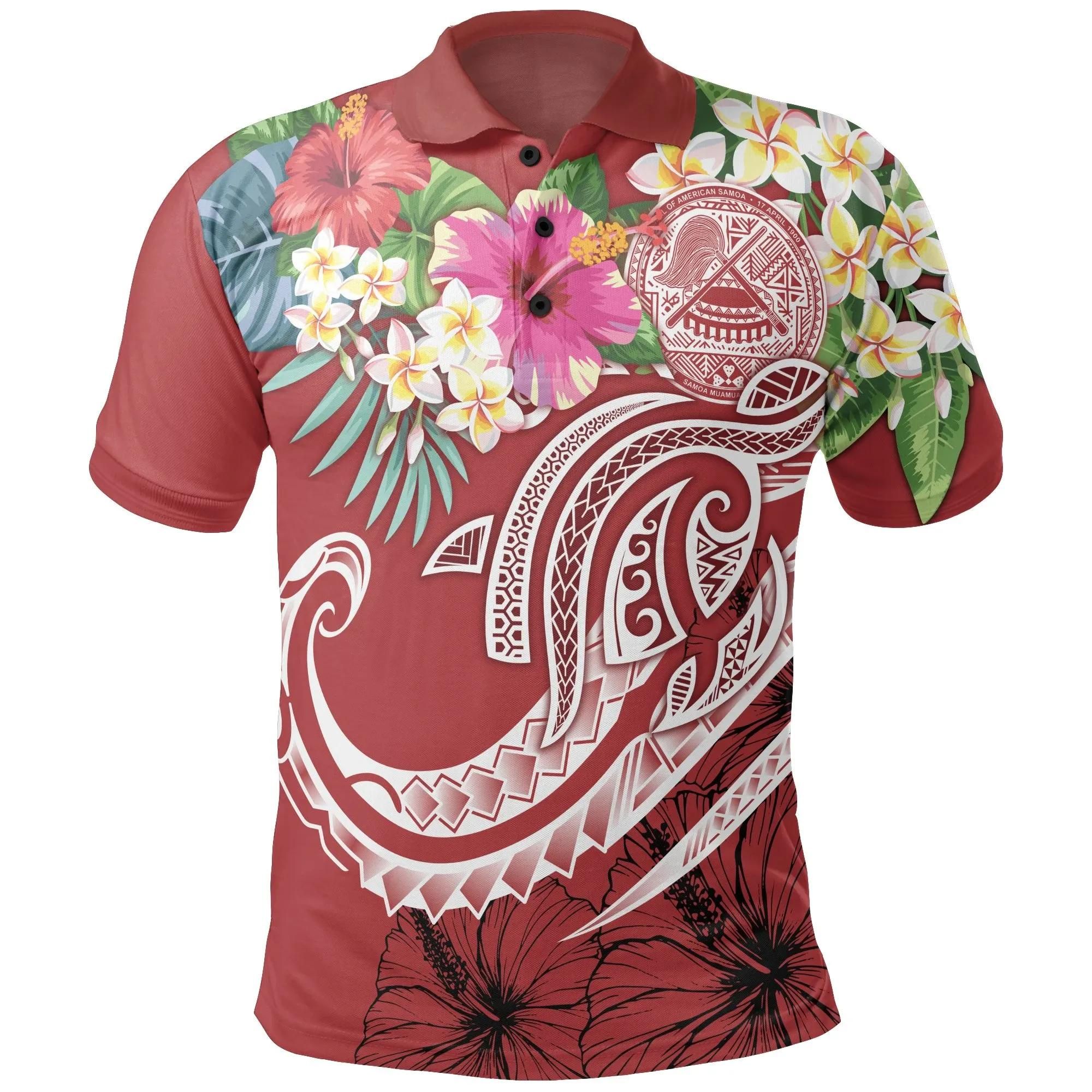 Polynesian American Samoa Polo Shirt - Summer Plumeria (Red) - BN15 Polynesian American Samoa Polo Shirt - Summer Plumeria (Red) - BN15