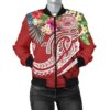 Polynesian American Samoa Women's Bomber Jacket - Summer Plumeria (Red) - BN15 Bomber Jacket