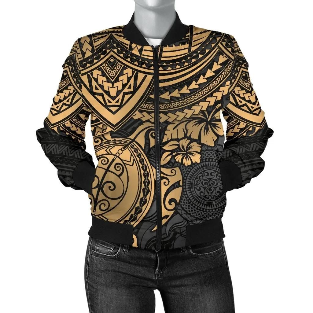 Polynesian Bomber Jacket (Women) - Polynesian Golden Turtle - BN15 Bomber Jacket Polynesian Bomber Jacket (Women) - Polynesian Golden Turtle - BN15 Bomber Jacket