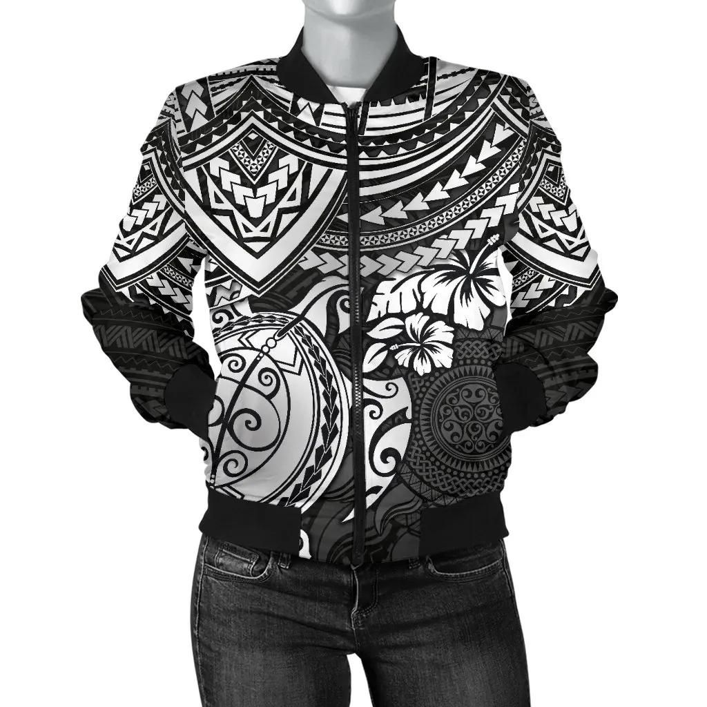 Polynesian Bomber Jacket (Women) - Polynesian White Turtle - BN15 Bomber Jacket Polynesian Bomber Jacket (Women) - Polynesian White Turtle - BN15 Bomber Jacket