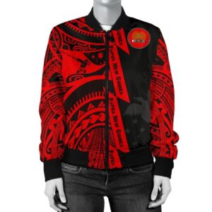 Polynesian Guinea Women's Bomber Jacket - Moana Maui Tattoo With Coat Of Arm Guinea Red - BN17 Bomber Jacket