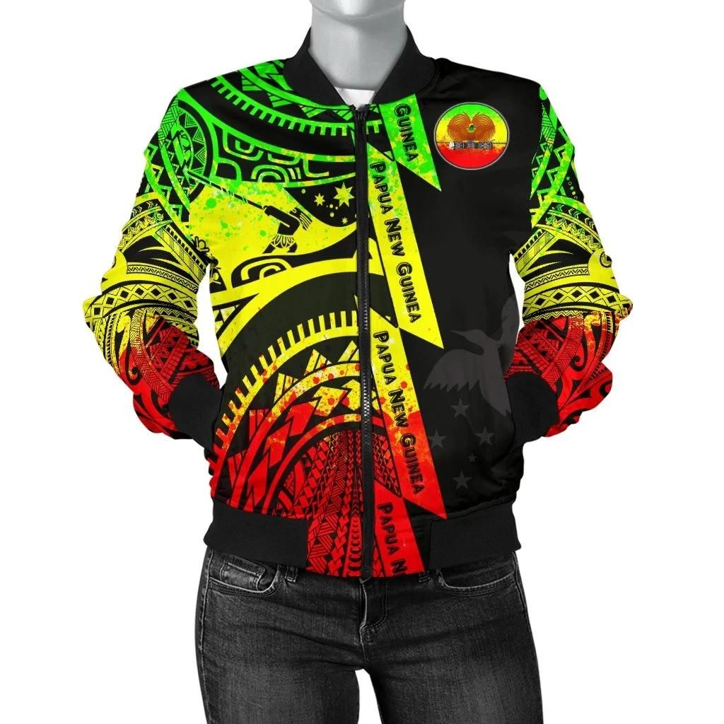 Polynesian-Guinea-Womens-Bomber-Jacket-Moana-Maui-Tattoo-With-Coat-Of-Arm-Guinea-Reggea-BN17-Bomber-Jacket-1