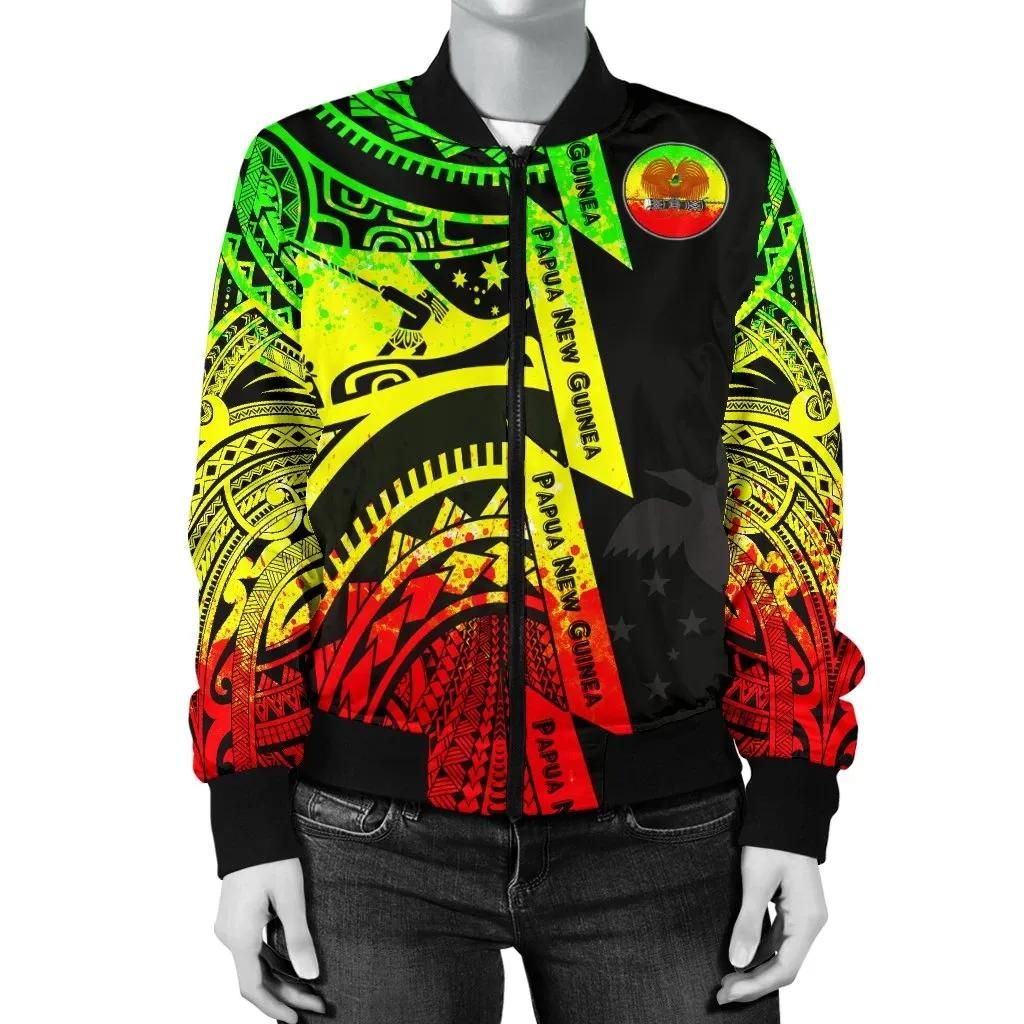 Polynesian Guinea Women's Bomber Jacket - Moana Maui Tattoo With Coat Of Arm Guinea Reggea - BN17 Bomber Jacket Polynesian Guinea Women's Bomber Jacket - Moana Maui Tattoo With Coat Of Arm Guinea Reggea - BN17 Bomber Jacket