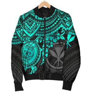 Polynesian Hawaii Bomber Jacket (Women) - Turquoise Turtle - BN15 Bomber Jacket
