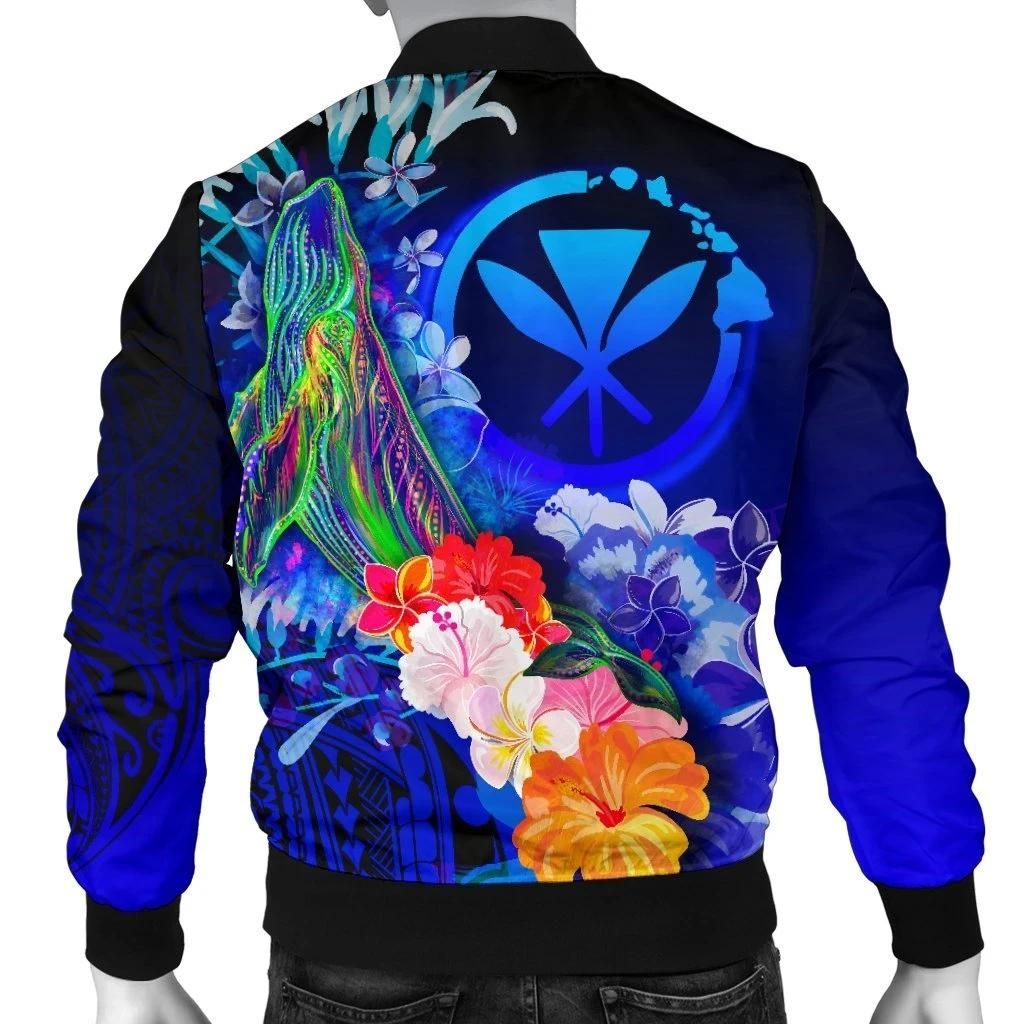 Polynesian-Hawaii-Custom-Personalised-Mens-Bomber-Jacket-Kanaka-Maoli-Humpback-Whale-with-Tropical-Flowers-Blue-BN18-Bomber-Jacket-1