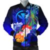 Polynesian Hawaii Custom Personalised Men's Bomber Jacket - Kanaka Maoli  Humpback Whale with Tropical Flowers (Blue)- BN18 Bomber Jacket