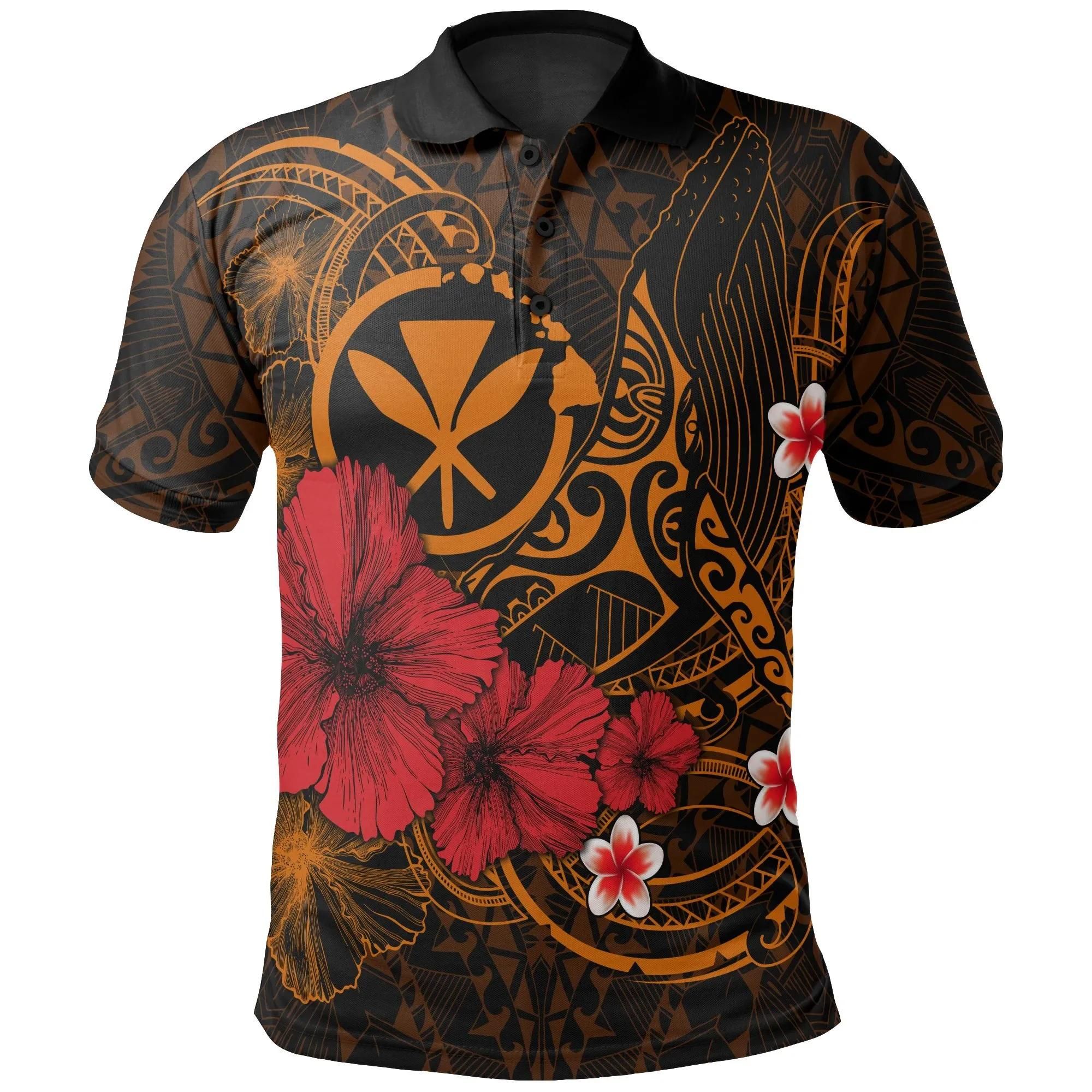 Polynesian Hawaii Kanaka Maoli Polo Shirts - Humpback Whale with Hibiscus (Golden) - BN15 Polynesian Hawaii Kanaka Maoli Polo Shirts - Humpback Whale with Hibiscus (Golden) - BN15