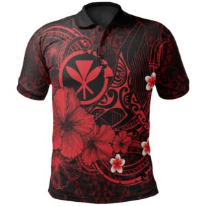 Polynesian Hawaii  Kanaka Maoli Polo Shirts - Humpback Whale with Hibiscus (Red) - BN15
